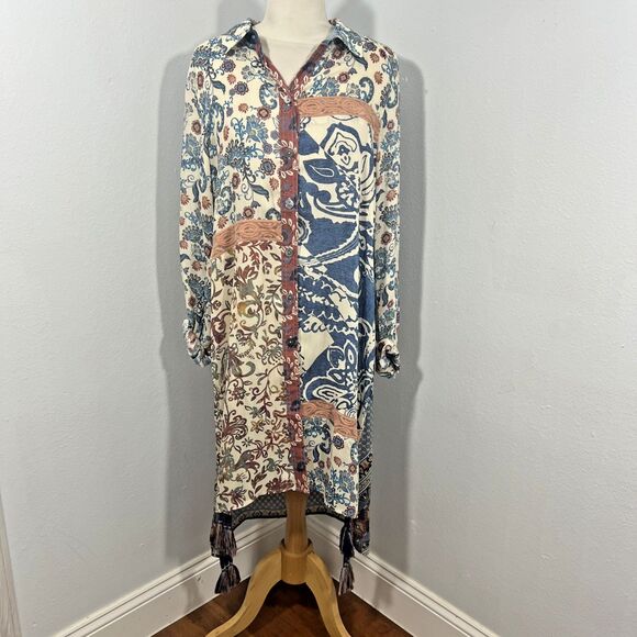 Vincente‎ Blouse Womens M Multi Paisley Beachy Resort Wear Boho Tunic - Picture 1 of 10